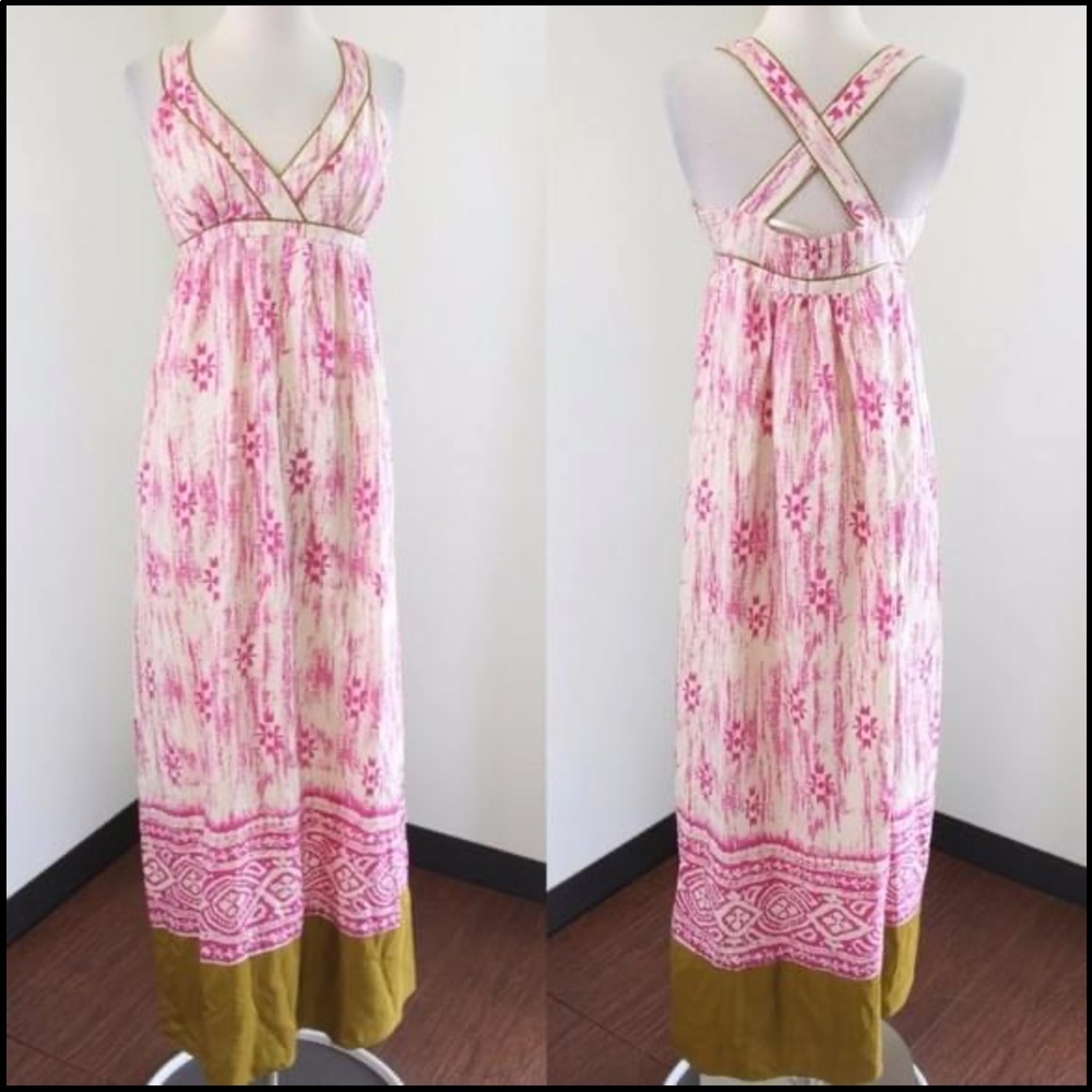 Women's sz 6 Silk Maxi Dress cross back